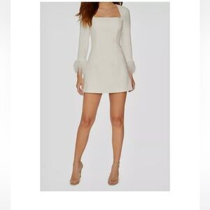 Likely Women's White Feather Long Sleeve Square Neck Mini Dress Size 8